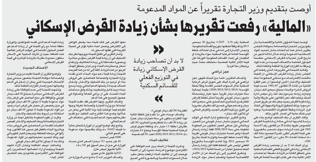 " المالية" رفعت تقريرها بشأن زيادة القرض الإسكانى