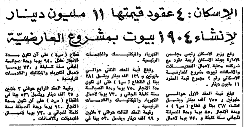 صورة الاسكان: 4 عقود قيمتها 11 مليون دينار لانشاء 1904 بيوت بمشروع العارضية