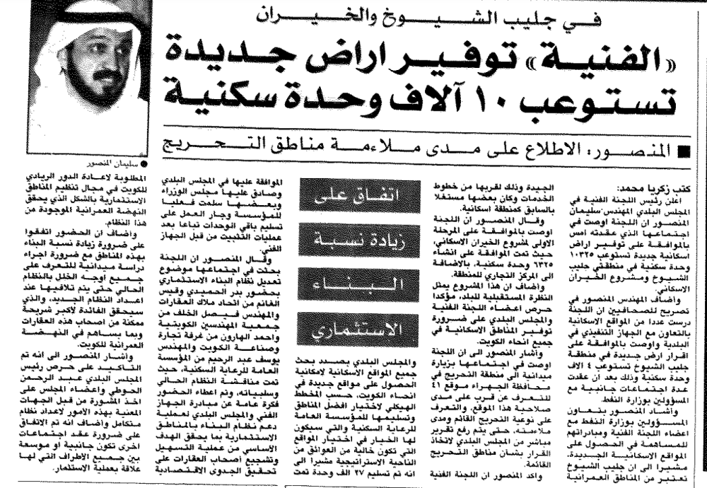 Picture of فى جليب الشيوخ والخيران " الفنية " توفير اراض جديدة تستوعب ١٠ آلاف وحدة سكنية
