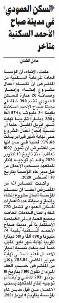 Picture of «السكن العمودي» في مدينة صباح الأحمد السكنية متأخر