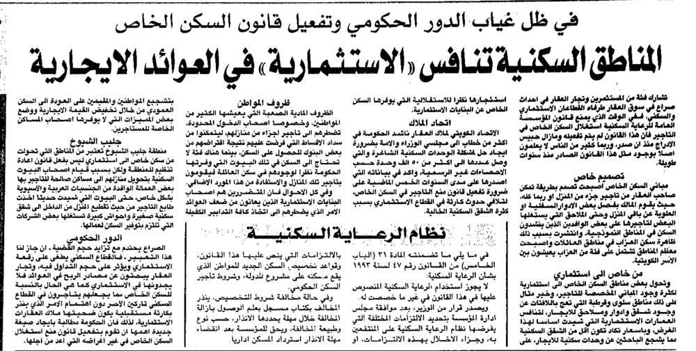 Picture of في ظل غياب الدور الحكومي وتفعيل قانون السكن الخاص المناطق السكنيه تنافس "الاستثماريه" في العوائد الايجاريه