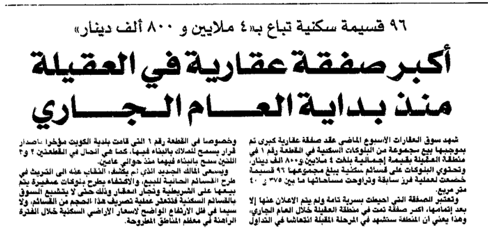 Picture of 96 قسيمة سكنية تباع ب'4 ملايين و 800 ألف دينار'. أكبر صفقة عقارية في العقيلة منذ بداية العام الجاري