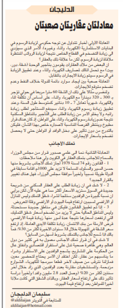 صورة الدليجان معادلتان عقاريتان صعبتان