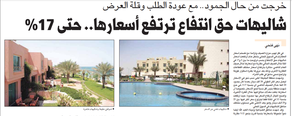 صورة خرجت من حال الجمود.. مع عودة الطلب وقلة العرض شاليهات حق انتفاع ترتفع أسعارها.. حتى %17