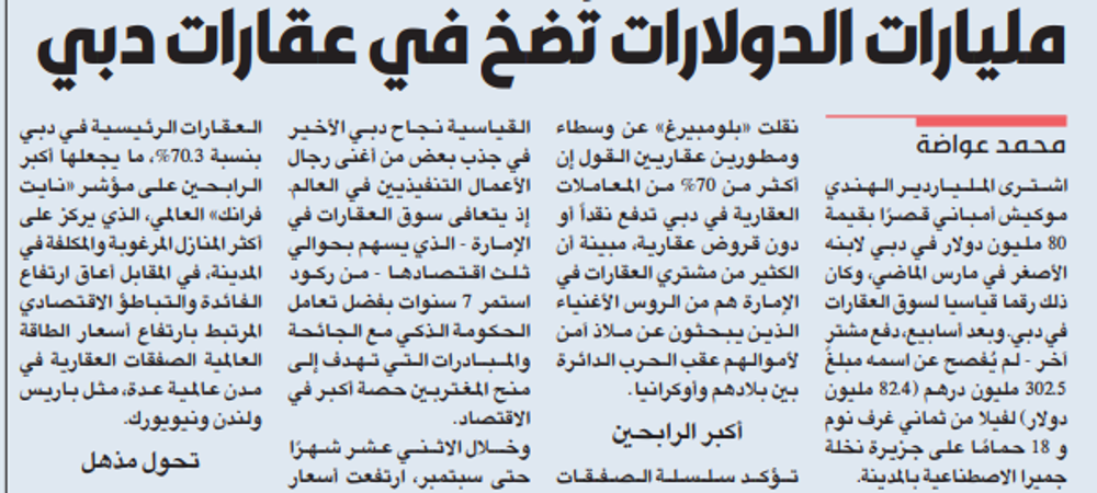 صورة مليارات الدولارات تُضخ في عقارات دبي