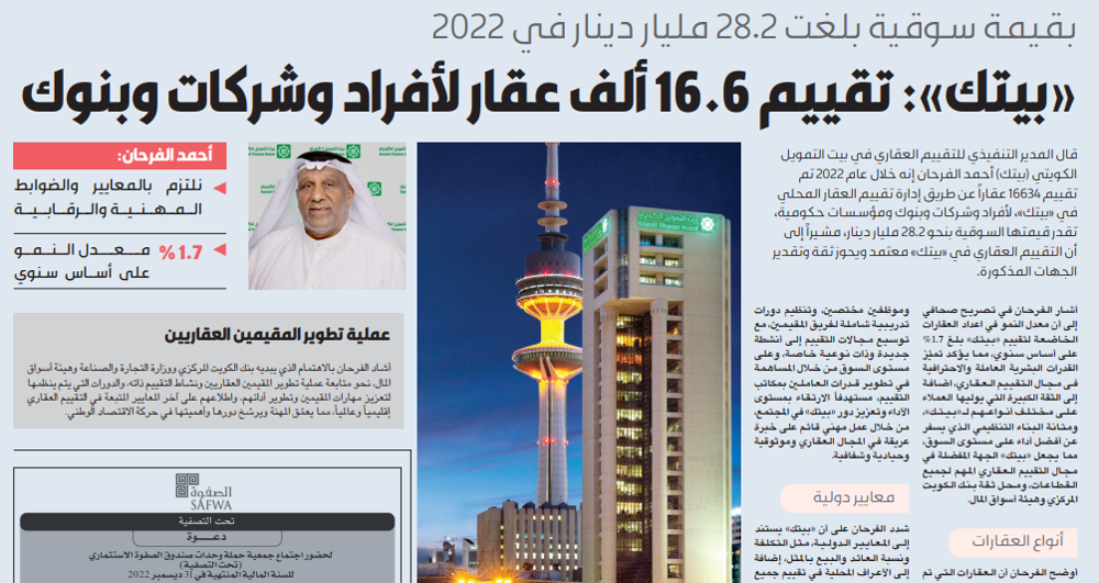 Picture of «بيتك»: تقييم 16.6 ألف عقار لأفراد وشركات وبنوك في 2022