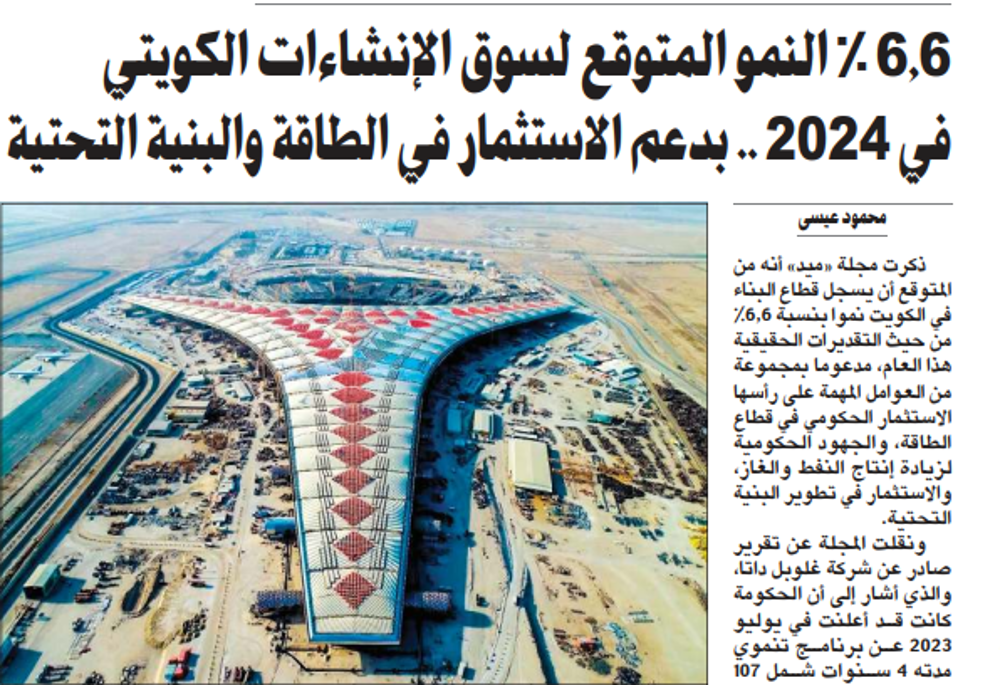 Picture of 6.6 % النمو المتوقع لسوق الإنشاءات الكويتي في 2024 .. بدعم الاستثمار في الطاقة والبنية التحتية