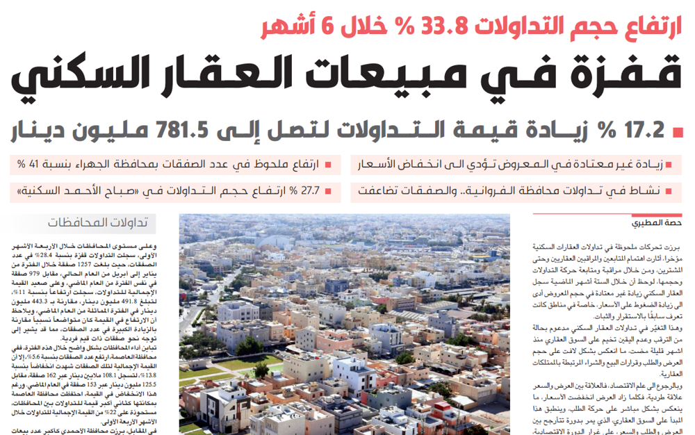 صورة مبيعات العقار السكني قفزت %33.8 في 6 أشهر