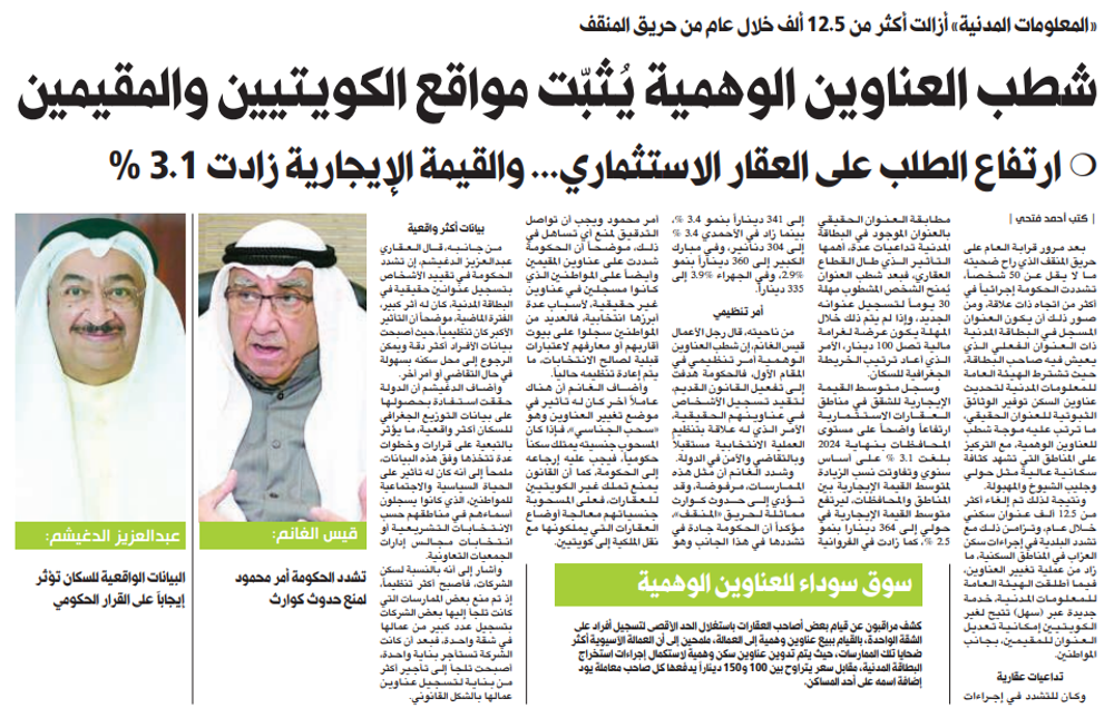 صورة شطب العناوين الوهمية يُثبّت مواقع الكويتيين والمقيمين