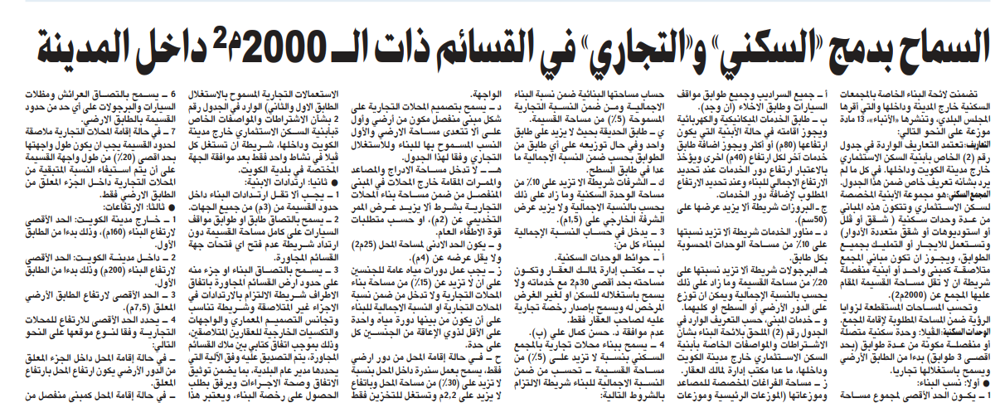 Picture of السماح بدمج «السكني» و«التجاري» في القسائم ذات الـ 2000م2 داخل المدينة